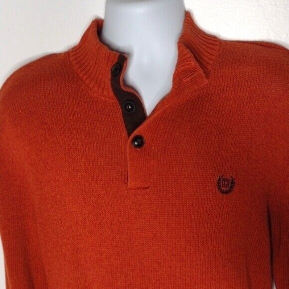Chaps Orange 1/4 Quarter Button Up Henley Long Sleeve Knit Sweater Men Medium - Picture 4 of 9